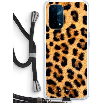 Afbeelding van Case Company® hoesje met Koord geschikt voor Oppo A74 5G Luipaard Telefoonhoesje Zwart Bescherming aan alle Kanten en Over de Schermrand