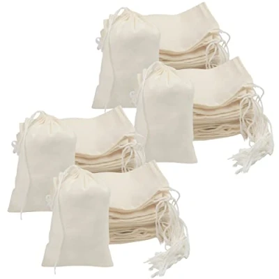 Afbeelding van Belle Vous (100 stuks) kleine zakjes met trekkoord, katoen, chiffon, 10 x 15 cm, herbruikbaar, van plantaardig canvas, biologisch afbreekbaar en milieuvriendelijk, stoffen tas voor bruiloften, feesten