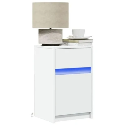 Image de vidaXL Armoires de chevet et lumières LED 2pcs blanc bois d&#039;ingénierie852020