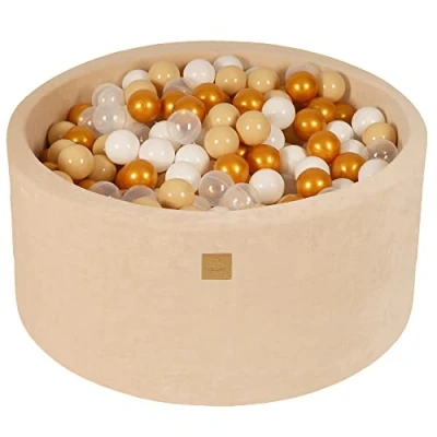 Afbeelding van Ballenbak VELVET Ecru 90x40 incl. 300 ballen Goud, Beige, Transparant, Wit