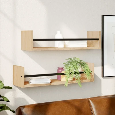 Afbeelding van Wandschappen met stangen 2 st 60x16x14 cm sonoma eikenkleurig