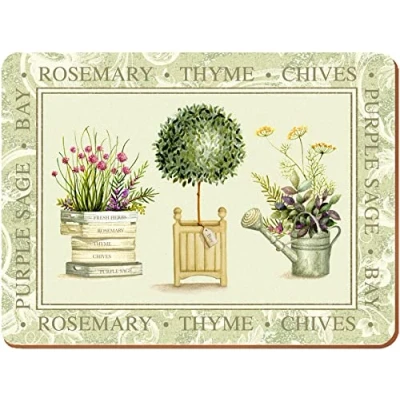 Afbeelding van Creative Tops Set van 4 hoogwaardige rechthoekige placemats met kurken achterkant, Topiary collectie, elk 40 cm x 29