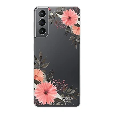 Afbeelding van Evetane Siliconen hoesje compatibel met Samsung Galaxy S21 5G Integrale bescherming 360, dun en transparant Voor achter Hoge sterkte Roze bloemen