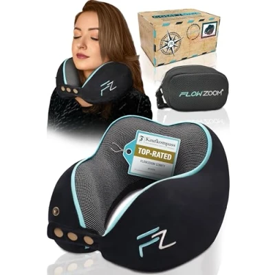 Afbeelding van FLOWZOOM® Comfy reiskussen, vliegtuigkussen, autokussen, reiskussen van traagschuim, volwassenen, zwart
