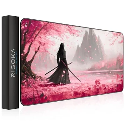 Afbeelding van RISOKA® XXL gaming muismat 900 x 400 cm gestikte randen en waterdicht oppervlak XL anime design voor bureau groot toetsenbord setup &amp; pc accessoire