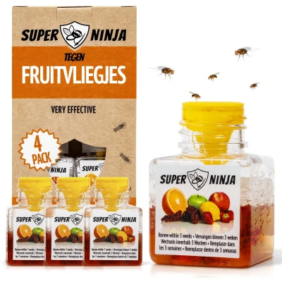 Afbeelding van Super Ninja Fruitvliegjes Vanger 4 vallen Zeer Effectieve en Ecologische Insectenval om te Bestrijden Direct Werkzaam, Milieu vriendelijke &amp; Veilige Fruitvliegjesval