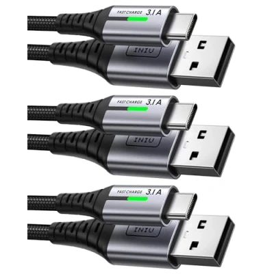 Image de INIU Câble USB A vers C [Lot de 3 (2+2+0.5M)], 3.1A Charge Rapide, Tressé en Nylon pour iPhone 16 15 Pro Max iPad Air Mini Samsung Galaxy S24 S23 S22 Ultra Xiaomi