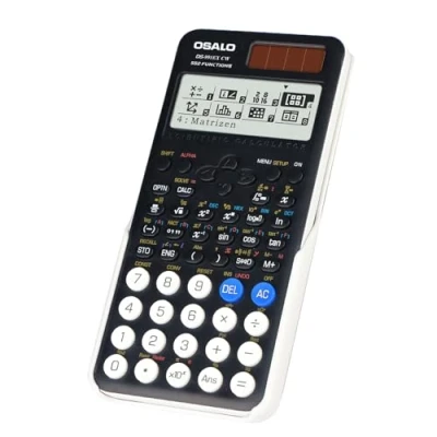 Afbeelding van OSALO OS 991EX CW Wetenschappelijke rekenmachine, 552, functie, 10 + 2 cijfers, schrijfdisplay, rekenmachine op zonne energie en batterij, beschermhoes voor school, zwart