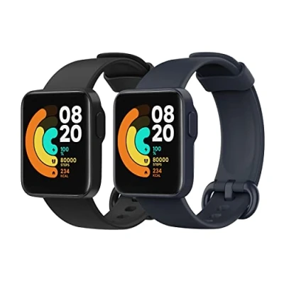 Afbeelding van MoKo Set van 2 banden compatibel met Xiaomi Mi Watch Lite/Redmi Watch, reservearmband zachte siliconen, zwart/inktblauw