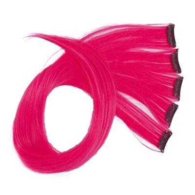 Afbeelding van CAISHA 60 cm Kleurrijke Strengen Clip Extension Steil Haar Lang Haarstukje Felroze BST118