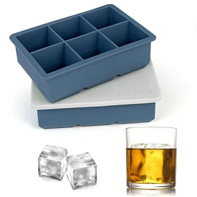 Afbeelding van IJsblokjesvormpjes met deksel, 2 XXL siliconen ijsblokjestray, BPA Free Ice Tray Easy Remove Stackable Spill Proof Voor Babyvoeding, Whisky, Cocktails（Marine）