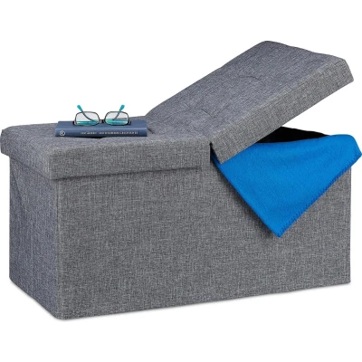 Afbeelding van relaxdays zitbank met opbergruimte hocker hal slaapkamer opbergbox 2 zits stof donkergrijs
