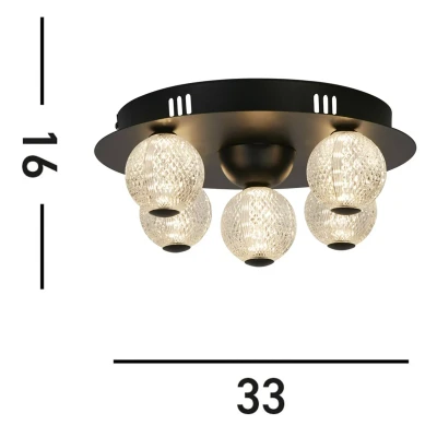 Afbeelding van LED plafondlamp Asteroid, zwart Ø 33 cm staal/acryl 5 lamps.