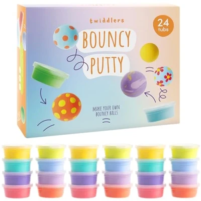 Afbeelding van THE TWIDDLERS 24 Bouncing Putty DIY Slijm in Regenboogkleuren, Stressverlichtend Speelgoed Binnenspeelgoed voor Kinderen