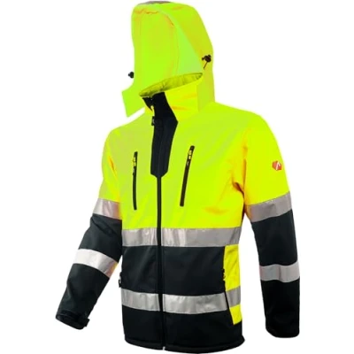 Afbeelding van ACE Neon softshell jas met hoge zichtbaarheid, werkjas 4 zakken EN afneembare capuchon, ISO 20471, Geel.