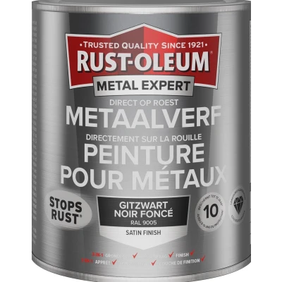 Afbeelding van Rust oleum metal expert metaalverf direct op roest zijdeglans 750 ml, gitzwart ral 9005