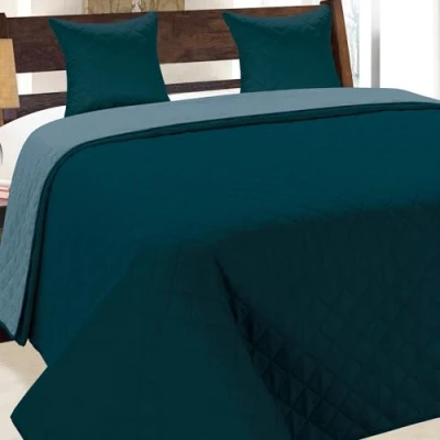 Afbeelding van Euromat Dubbelzijdig gewatteerde sprei met 2 kussenslopen 40 x cm, donkerturquoise, blauw 10, 220 240 cm