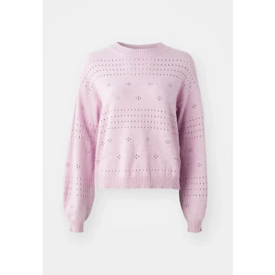 Afbeelding van VILA Viril Oneck Pointelle Trui, Dames, Maat: XS, Winsome orchid melange