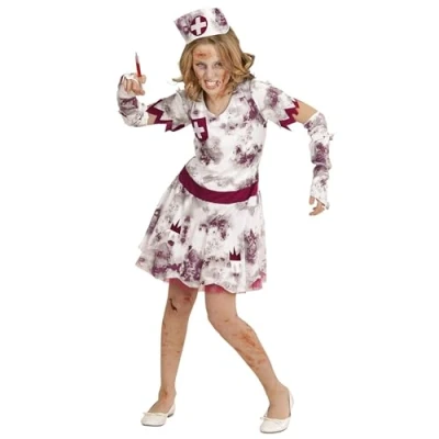 Afbeelding van Widmann Zombie Kostuum Izzy Verpleegster Meisje Rood, Wit / Beige Maat 140 Halloween Verkleedkleding