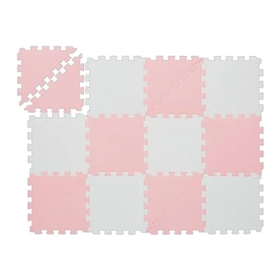 Afbeelding van Relaxdays speelmat puzzel 12 delig roze wit puzzelmat kinderkamer speeltegels