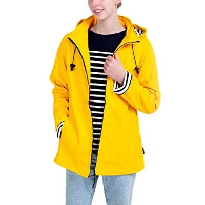 Afbeelding van Breizh Ocean ERQUY Waterdichte regenjas voor dames, slim fit# met gestreepte binnenkant, XS tot 4XL, Geel.