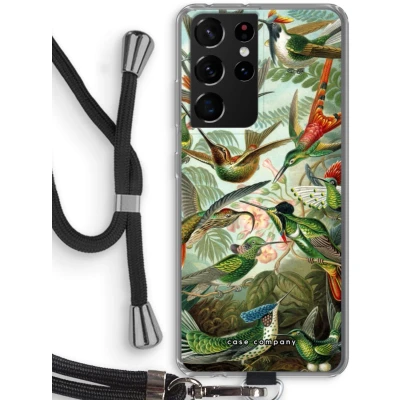 Afbeelding van Case Company® hoesje met Koord geschikt voor Samsung Galaxy S21 Ultra Haeckel Trochilidae Telefoonhoesje Zwart Bescherming aan alle Kanten en Over de Schermrand