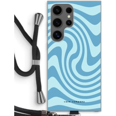 Afbeelding van Case Company® hoesje met Koord geschikt voor Samsung Galaxy S24 Ultra Swirl Blauw Telefoonhoesje Zwart Bescherming aan alle Kanten en Over de Schermrand