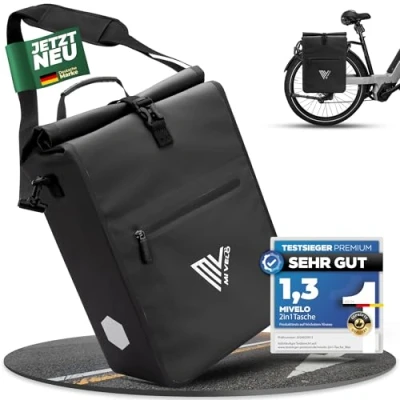 Afbeelding van MIVELO 2 in 1 fietstas voor bagagedrager, 100% waterdicht, zwart, 25 liter