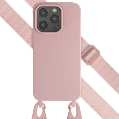 Afbeelding van Selencia hoesje met koord Geschikt voor iPhone 15 Pro Siliconen afneembaar roze