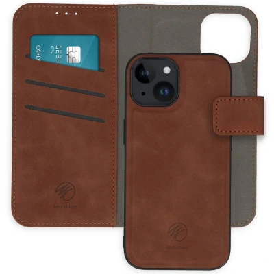 Afbeelding van iMoshion Hoesje Geschikt voor iPhone 15 Met Pasjeshouder Uitneembare 2 in 1 Luxe Bookcase Bruin