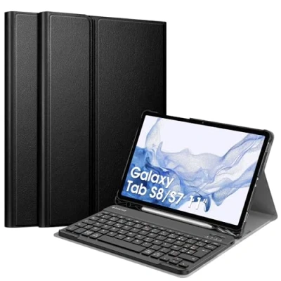 Afbeelding van FINTIE beschermhoes voor Samsung Galaxy Tab S8 11 inch 2022 / S7 2020 [AZERTY] toetsenbord Bluetooth, draadloos, met meerdere engelen, zwart