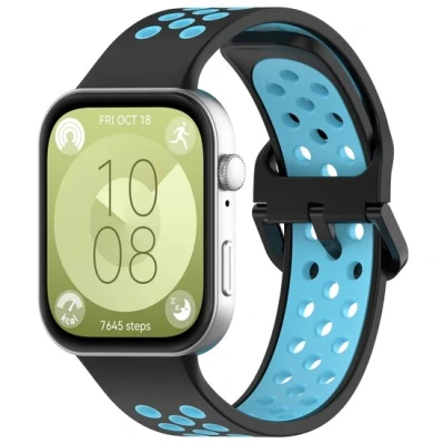 Afbeelding van Tweekleurige siliconen band Zwart met blauw Huawei Fit 3