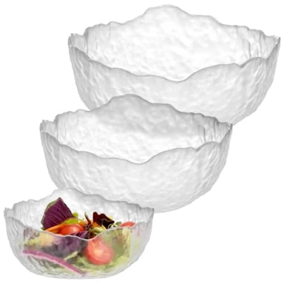 Afbeelding van Navaris glazen serveerschalen set Van 3 Schaaltjes in maten Ronde kommen ter decoratie Als fruitschaal dessert schaal of salade kom glas