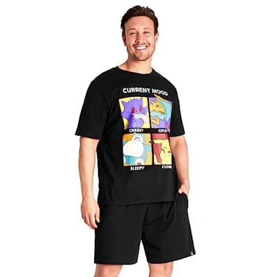 Afbeelding van Pokemon Humoristische pyjama voor heren, pyjamaset korte zomer, nachtkleding ontspanning, maten M 3XL, cadeau Vaderdag, origineel Pikachu, zwart.