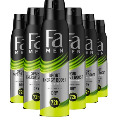Afbeelding van Fa Men Sport Energy Boost Deodorant Spray Voordeelverpakking 6 x 150 ml