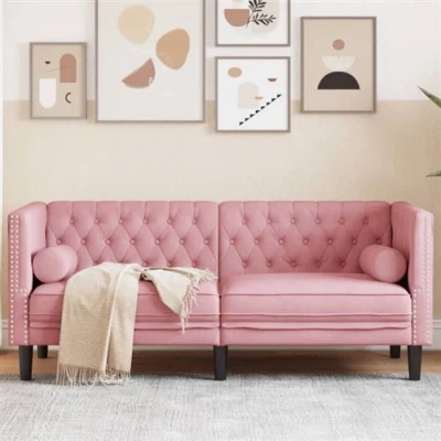 Image de vidaXL Canapé Chesterfield avec traversins 2 places rose velours372686