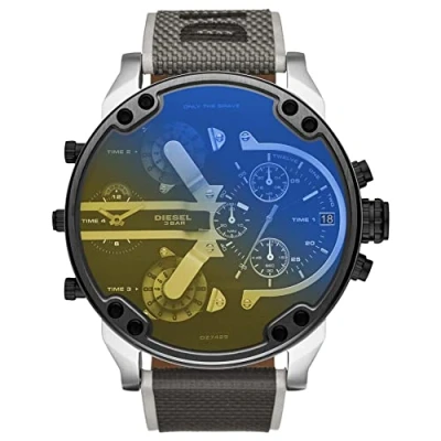 Afbeelding van Diesel Mr. Daddy Herenhorloge, multifunctioneel uurwerk met siliconen armband, roestvrij staal of leer, Grijs en zilvertint, DZ7429