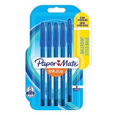 Afbeelding van Paper Mate InkJoy 100 stuks balpennen met dop, fijne punt (0,7 mm), blauw, set van 5