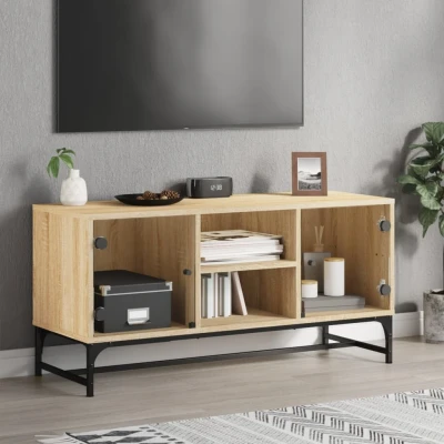Afbeelding van Tv meubel met glazen deuren 102x37x50 cm sonoma eikenkleurig