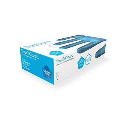 Afbeelding van Touchguard blauwe wegwerphandschoenen van vinyl, poedervrij, doos 100, maat L