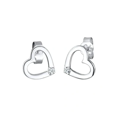 Afbeelding van Elli PREMIUM Dames Oorbellen Studs Hart Liefde met Diamant (0.03 ct.) in 925 Sterling Zilver