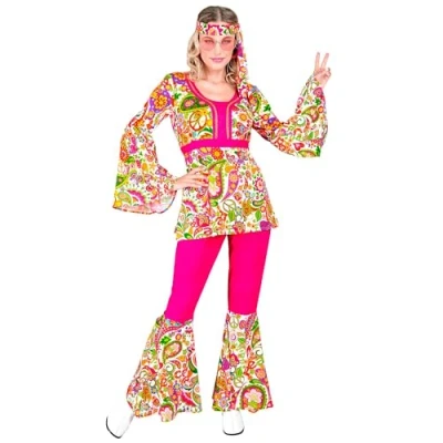 Afbeelding van Widmann Hippie Kostuum Paisley Peace Jaren 60 Style Vrouw Roze XL Carnavalskleding Verkleedkleding