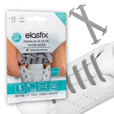 Afbeelding van Elastix Sneakers, elastische veters van rubber, zonder knopen, voor volwassenen, platte siliconen schoenbanden vrije tijd en sport, Lichtgrijs