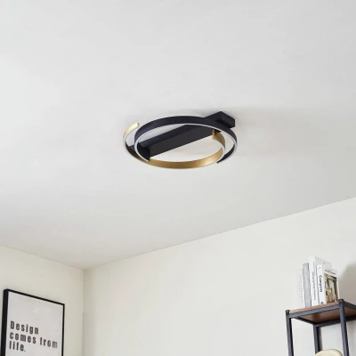 Afbeelding van Lucande LED plafondlamp Natsuma, zwart/goud, metaal, Ø 50 cm