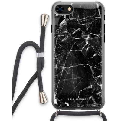 Afbeelding van Case Company® hoesje met Koord geschikt voor iPhone 8 Zwart Marmer Telefoonhoesje Extra Bescherming aan alle Kanten en Over de Schermrand