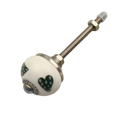 Afbeelding van Good in Style Meubelknop 30mm wit groen gestippelde hartjes