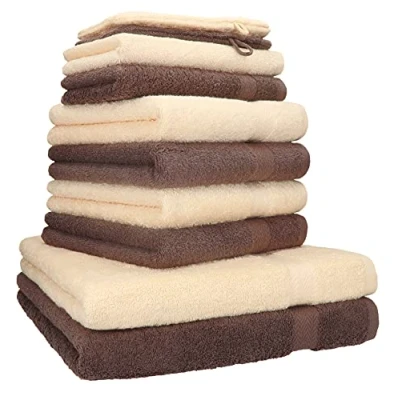 Afbeelding van Betz Set van 10 handdoeken, 2 badhanddoeken, 4 gastendoekjes en washandjes, 100% katoen, premium kwaliteit, kleur hazelnootbruin, beige