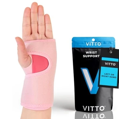 Afbeelding van VITTO Attelle de poignet Bandage pour tendinite, syndrome du canal carpien et athrose (rose gauche, taille L)