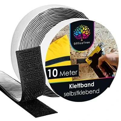 Afbeelding van OfficeTree Extra sterk zelfklevend klittenband Zwart 20 mm 10 m dubbelzijdig Zelfklevende Voor ramen en matten