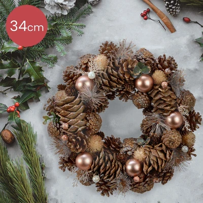 Afbeelding van Decoratieve kerstkrans bruin Ø 34CM